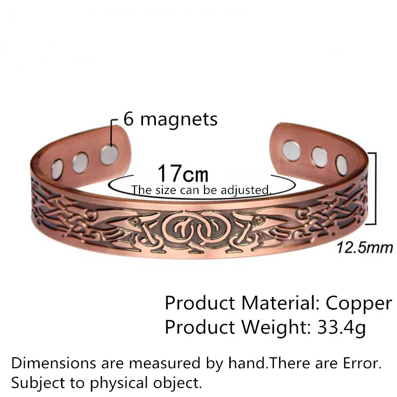 Браслет из чистой меди, мужской энергетический Магнитный Регулируемый Браслет-манжета, Femme, винтажные широкие браслеты на запястье для женщин