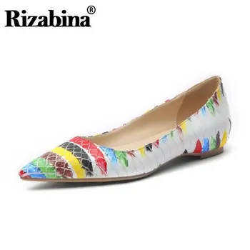 

RIZABINA Women Shoes Flats Pointed Toe Genuine Leather High Quality Slip On Colorful Shoes Casual Shoes Ladies Footwear Size 45