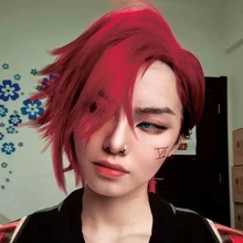

Game LOL Arcane Vi Cosplay Wig VI 30cm Deep Rose Short Heat Resistant Synthetic Hair Woman And Man Role Play Wig + Wig Cap