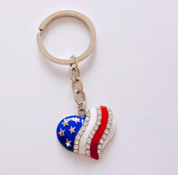 

Unisex American Flag Keychains Pendant Necklace Set Heart Shape Rhinestone Bling Best Friends Couple Creative Patriotism Jewelry