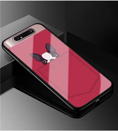 Чехол для samsung Galaxy A80, чехол из закаленного стекла с изображением животных и цветов, стеклянный чехол для samsung A80 A 80, силиконовый бампер - Цвет: Лаванда