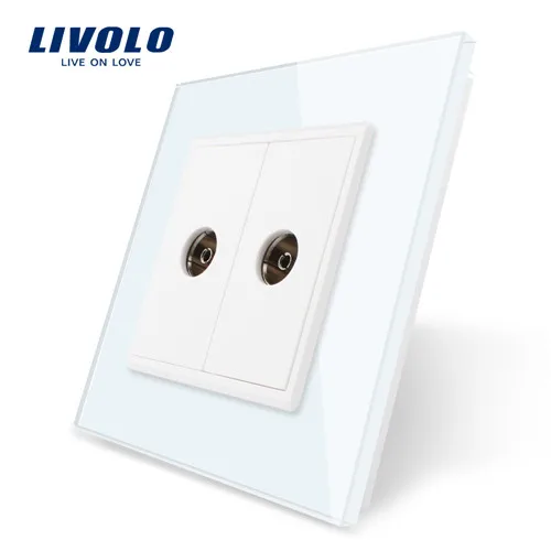 White without logo Livolo /розничная, с украшением в виде кристаллов Стекло Панель, 2 банды ТВ гнездо/выход VL-C792V-11/12/13/15 без переходник, без логотипа - Тип: White without logo