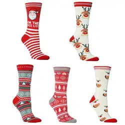 Новинка, длинные носки для мужчин и женщин, подарок на Рождество, милые мягкие хлопковые чулки с Санта-Клаусом и оленем, с геометрическими