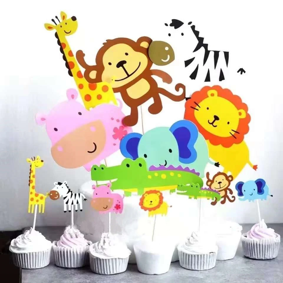7 個ベビーシャワーサファリ野生動物動物ケーキトッパー子供の誕生日パーティー猿ライオンシマウマキリンカバワニケーキピッカー Picker Aliexpress