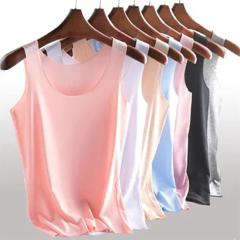 

2020 Summer Style Women Tank Top Camisole Lce Silk Slim Ladies Thin Vest Bralette Tight sleeveless vest T-shirt Black