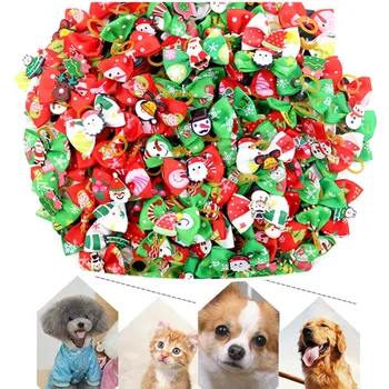 

Christmas Dog Hair Bows Rubber Band Xmas Pet Cat Grooming Topknot Bow 50pcs QLY9803