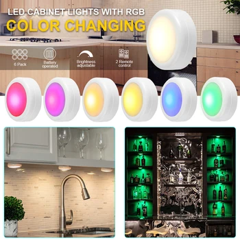 

Stick On Wireless Color Changing LED Puck Light Remote Controls LED Under Cabinet Lighting Closet Light Battery Powered Round