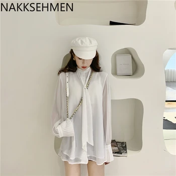 

The new white ribbon ribbon style of the 2020 fairy wind shirt has a long - sleeved underside shirt.