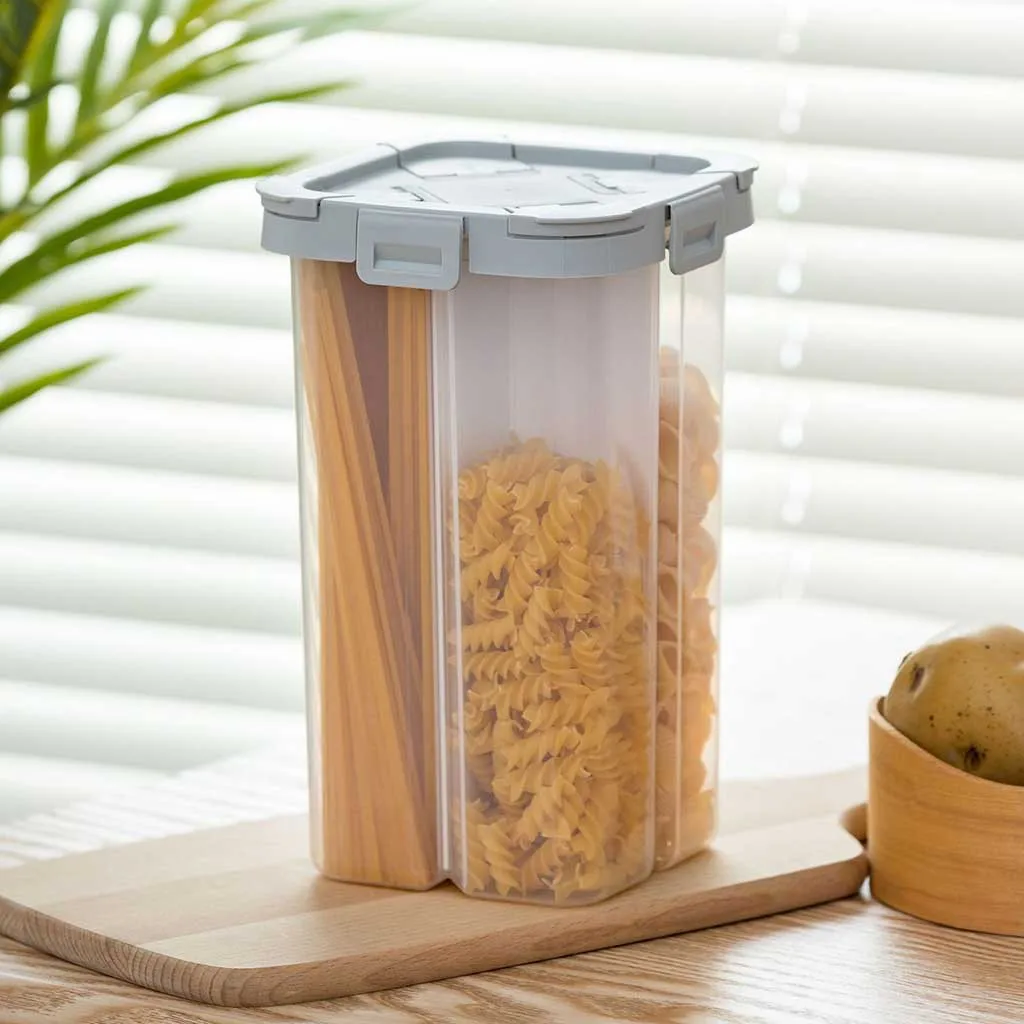 Пищевой зерно злаки разделитель для хранения коробки пластиковые разделенные уплотнения банки кухонные большие закуски банки прозрачные резервуары для хранения