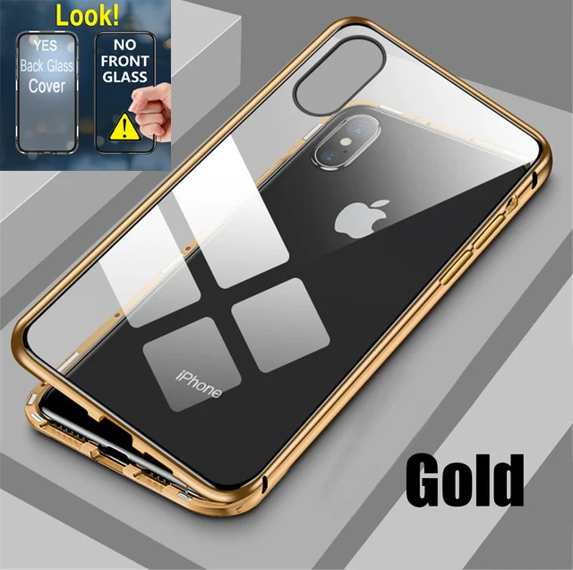 Gold Магнитный чехол для iPhone 11 X Xr Xs Max 6 6s 7 8 Plus, противоударный чехол для iPhone 11 Pro Max, задняя крышка из закаленного стекла - Цвет: Gold