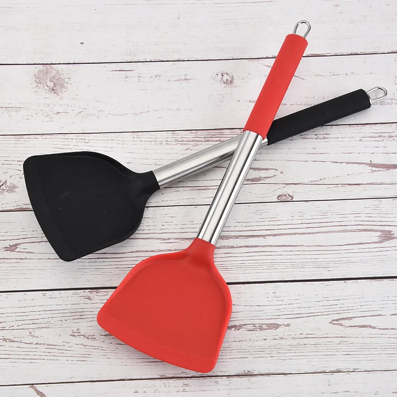 Stainless Steel+Silicone Cooking Utensil Kitchen Tools Turner Soup Spoon Strainer Pasta Server Egg Beater Spatula Food Tongs Red