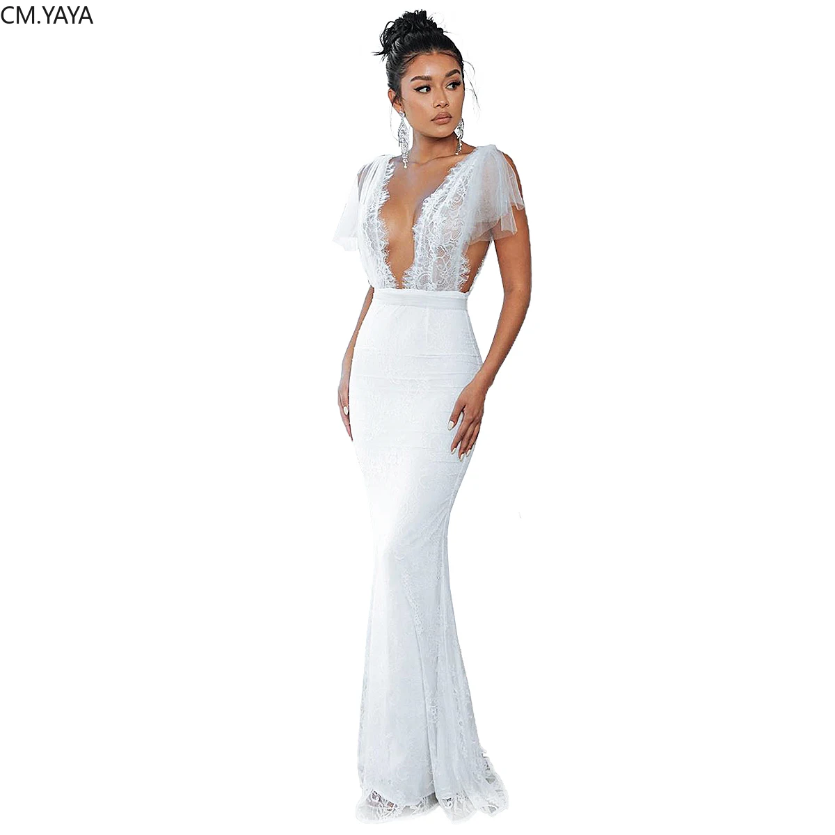 Женское зимнее длинное кружевное платье без рукавов с V-образным вырезом и