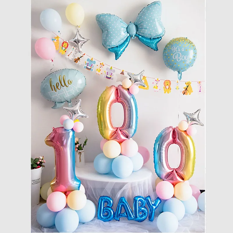 

Boy Blue Happy 100 30 days Kit 1 2 3 4 5 6 7 8 9 birthday party Baby Shower Balloon Decoration Girl Pink Balloon Set