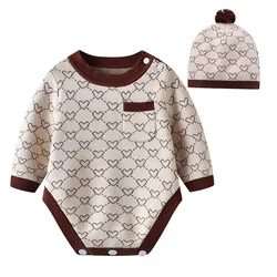 Kids Baby Warm Bodysuits Plaid Pattern Gentle Style Boys Girls Rompers with Hat New Fashion Children Clothes