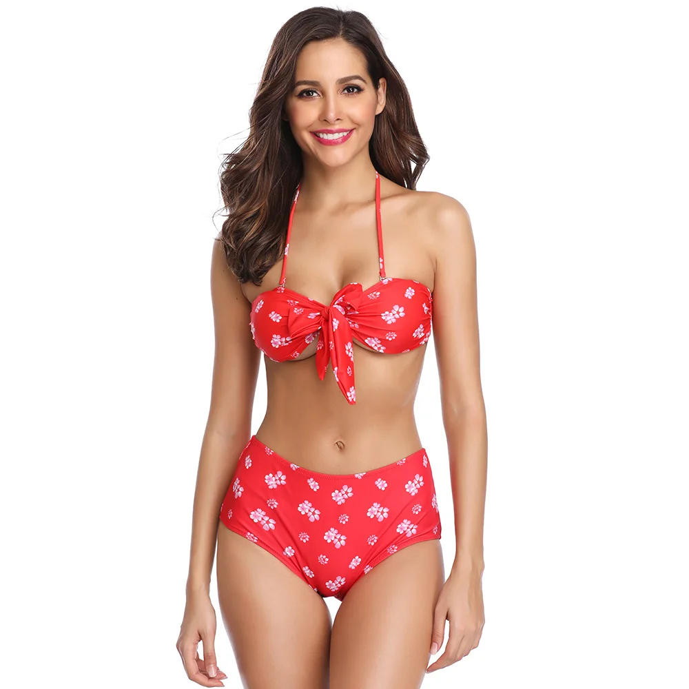 

Sexy Bikini Set Printed Floral Swimsuit Bow Swimwear String Bathing Suit New May Push Up Bathers 2019 Women Maillot