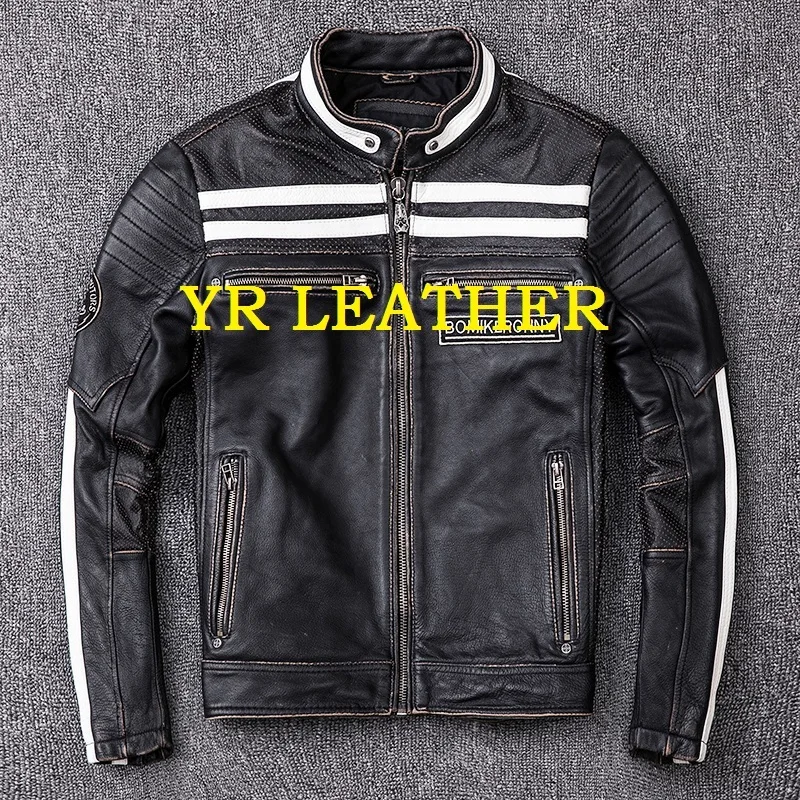

Free shipping.2019 fashion motor biker genuine leather jacket.skull embroidery cowhide coat.plus size slim leather jackets