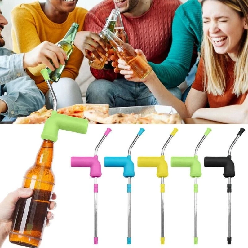 Creative Long Beer Snorkel Dispenser Straw Stainless Steel Drinking