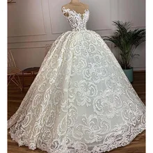 Роскошное кружевное дубайское вечернее платье, винтажное бальное платье с круглым вырезом и аппликацией, Свадебные Платья с коротким рукавом, Vestido De Novia