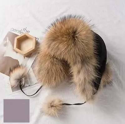 YC Fur, шапка из натурального меха енота для женщин, мех лисы, русские шапки-ушанки, зимняя Толстая теплая шапка-бомбер с ушками для девушек - Цвет: raccoon gold