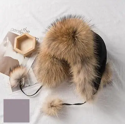 raccoon gold YC Fur, шапка из натурального меха енота для женщин, мех лисы, русские шапки-ушанки, зимняя Толстая теплая шапка-бомбер с ушками для девушек - Цвет: raccoon gold