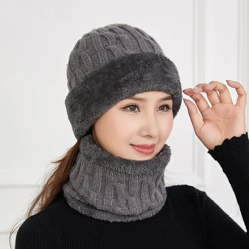 Wholesale Winter Beanies Hat For Women Men Russia Snow Knitted Hat Female Thick Neck Scarf Caps
