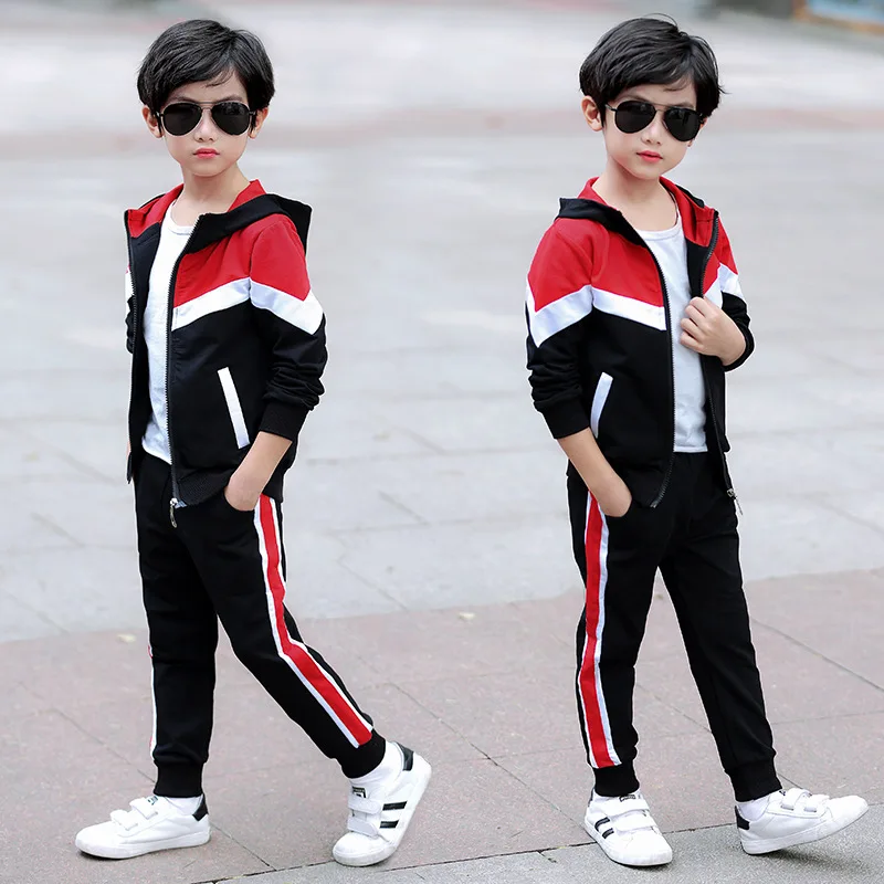 

2020 Spring CHILDREN'S Suit Boy Big Boy Set Korean-style Casual Sports Hooded Combination of Three Salad Article Set Fashion