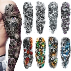 Waterproof Temporary Full Arm Tattoos Men Women Cool Leg Art Black Fish Dragon Skull Sleeve Large Fake Sticker Glitter Style