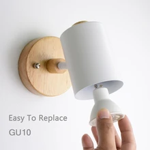 

Nordic Indoor GU10 Wall lamp Wooden 6 Color With Zip switch EU/UL Plug Wall lights For home bedroom Living room Aisle Decorate
