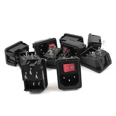 

AC 10A 250V O/I Red Button Rocker Switch IEC320 C14 Inlet Power Socket 10 Pcs