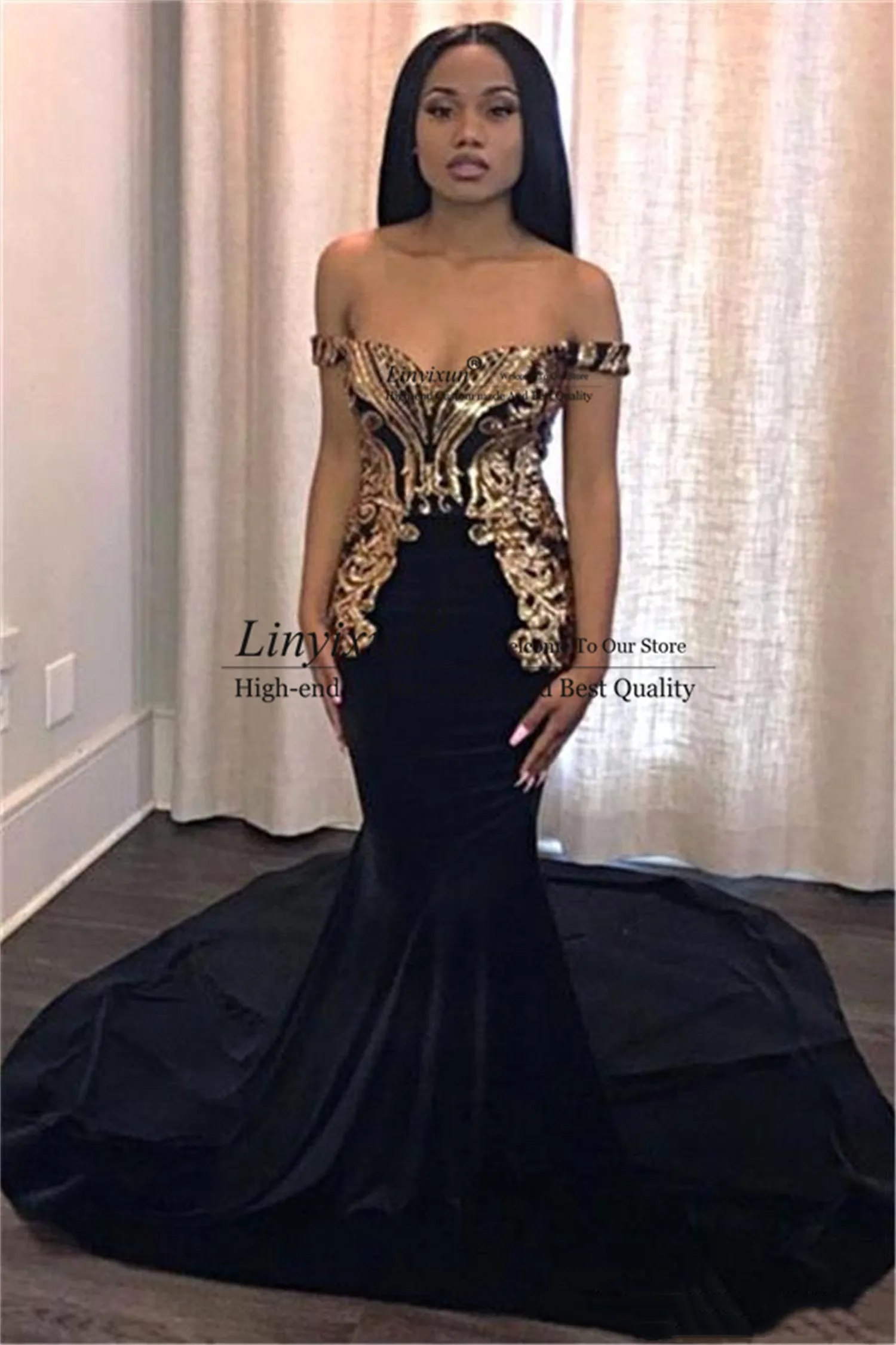Gaun Prom Putri Duyung Hitam dengan 