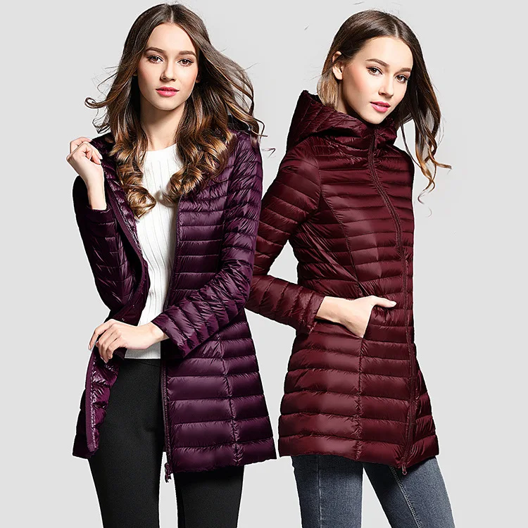 2019 зимняя новая Женская легкая пуховая куртка однотонная женская длинная секция большого размера с капюшоном Тонкая XL Женская куртка