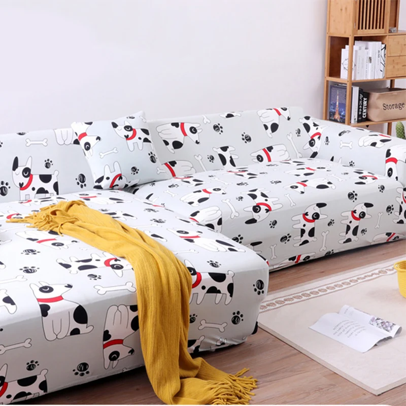 

Cute Pets Print Sectional Sofa Covers Stretch L Shape Sofa Slipcover Elastic Spandex Fabric Animal/Dog/Cats Corner Couch Covers