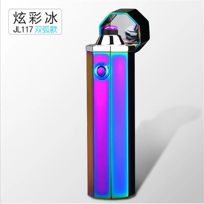 Multicolor Плазменная двойная дуга цилиндрическая Зажигалка Ветрозащитная беспламенная электронная сигарета зажигалка аксессуары для сигарет aansteker - Цвет: Multicolor