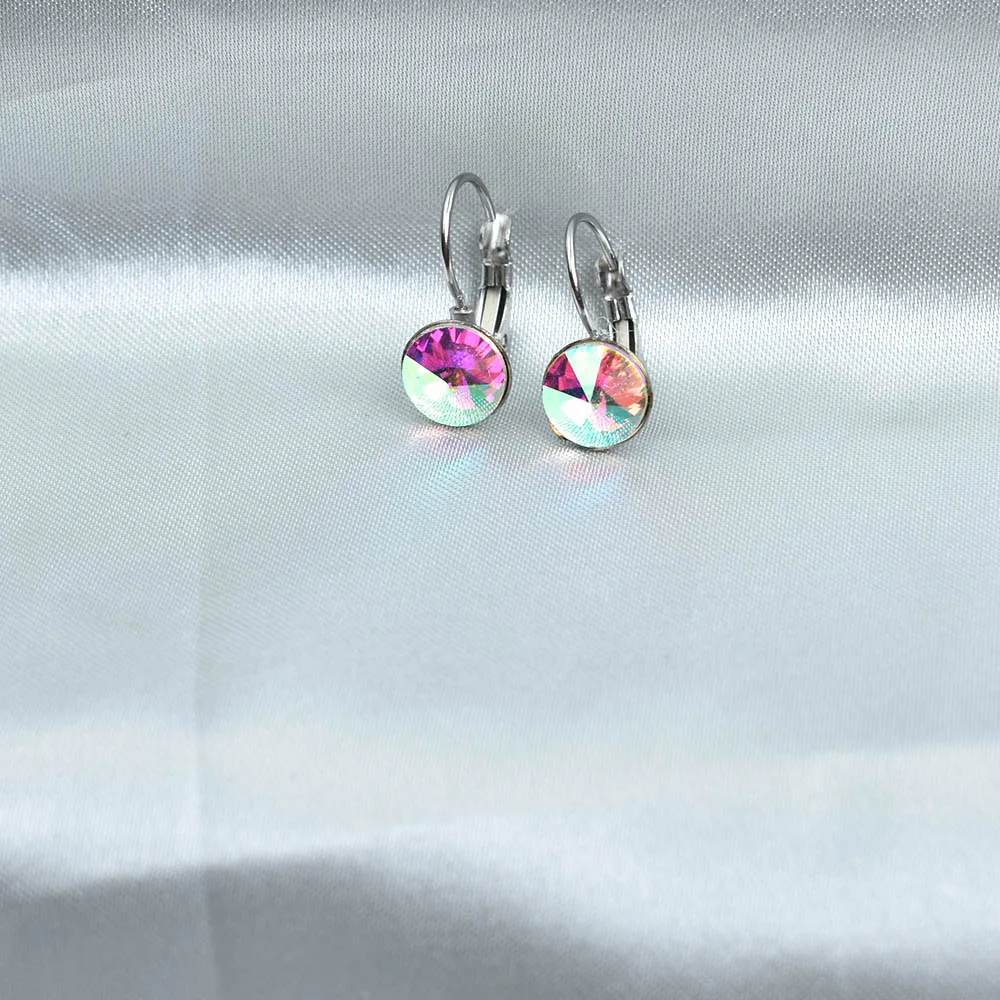8MM Round Crystal Drop Earrings Stainless Steel Blue Geometric Jewelry Wedding Party Gift