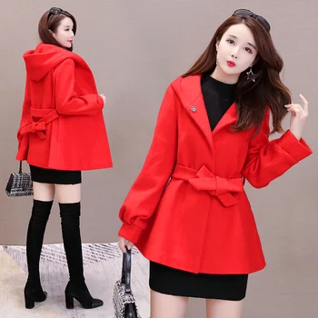 

Producer direct sales autumn and winter new woolen coat female fashion long coat female long-sleeved Slim hooded woolen coat