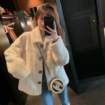 

Lambskin coat women autumn winter 2020 new loose long sleeve heavy coat Korean version versatile top coat
