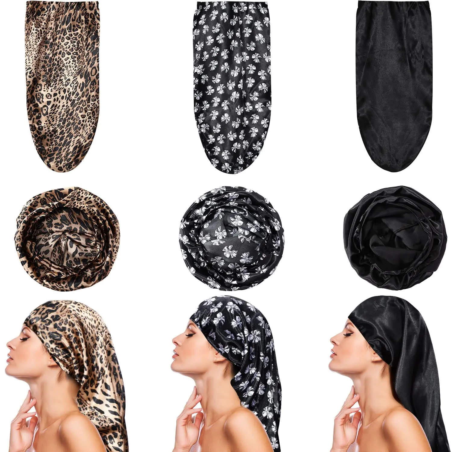 2022 Fashion New Satin Sleep Cap For Long Braids Hair Silk Bonnet Soft Elastic Band Loose Caps Bonnets Women Dreadlocks mens winter hat skullies