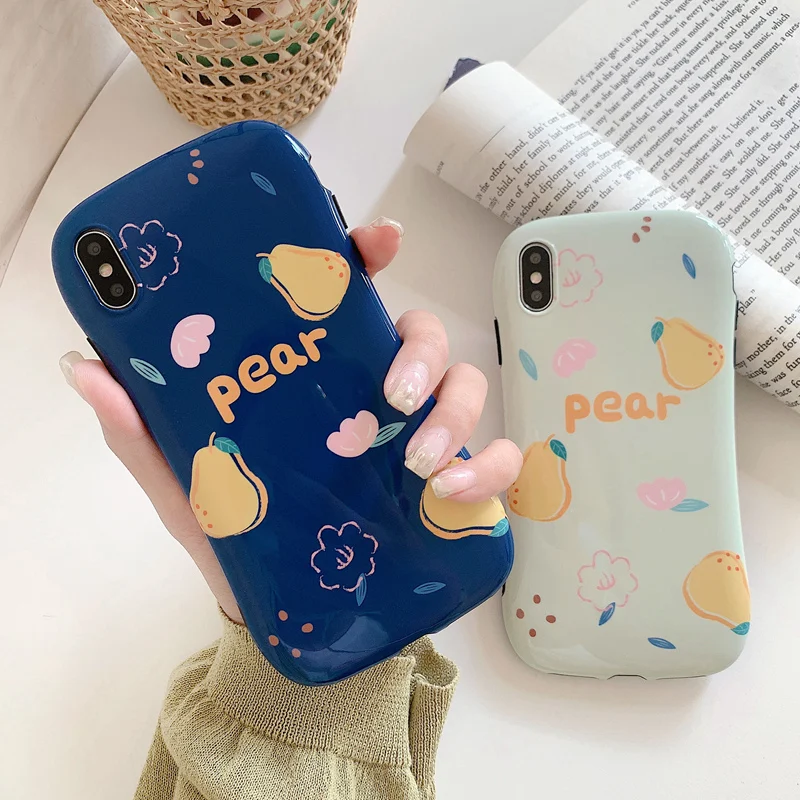 

Cartoon Fruit Pear Flower Case For iPhone 11 Pro 6 6S 7 8 Plus Protective Phone Case Glossy Back Cover for iPhone XR Xs Max X XS
