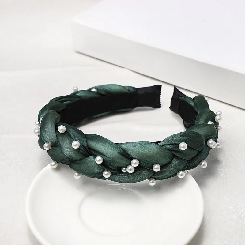 Dark green pearl Завязанная жемчугом лента для волос обруч для волос плетеная винтажная крученая простая повязка для головы женские модные аксессуары для волос Boho Ladies trendy - Цвет: Dark green pearl