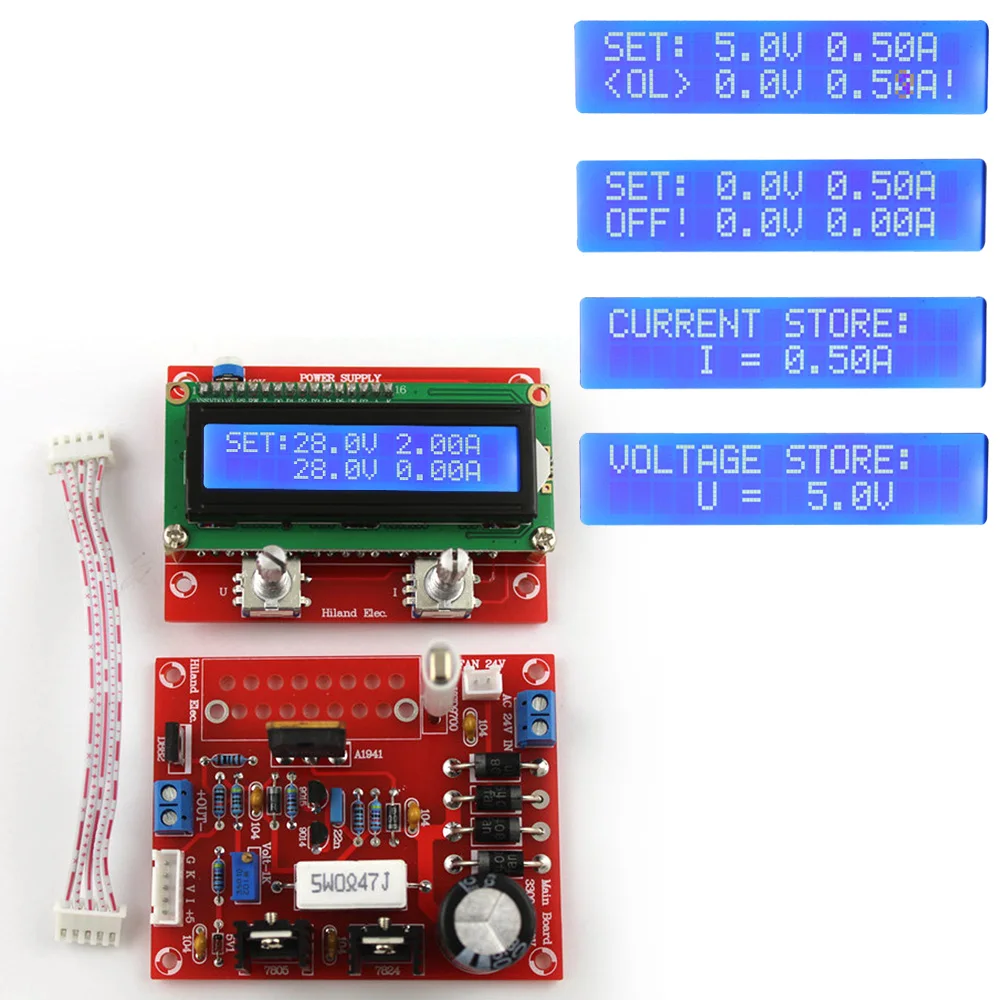 0 28V 01 2A Регулируемый DC источник питания DIY Kit ЖК дисплей защита от короткого