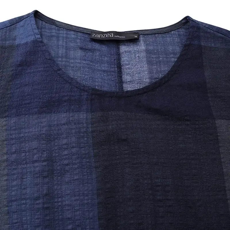 Women Short Sleeve Maxi Long Dress Summer Plaid Checked Sundress 2020 ZANZEA Robe Party Baggy Femme Plus Size Kaftan Vestidos