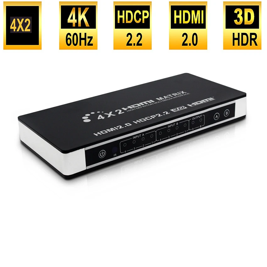 HDMI 2 0 матрица 4X2 4K 60Hz HDCP EDID управление двойной аудио выход волокна L/R коммутатор