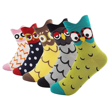 

Harajuku Kawaii Socks Women Cotton Cartoon Cute Animal Owl Dot Print Happy Funny Socks Casual Middle Tube Autumn Winter Hip Hop