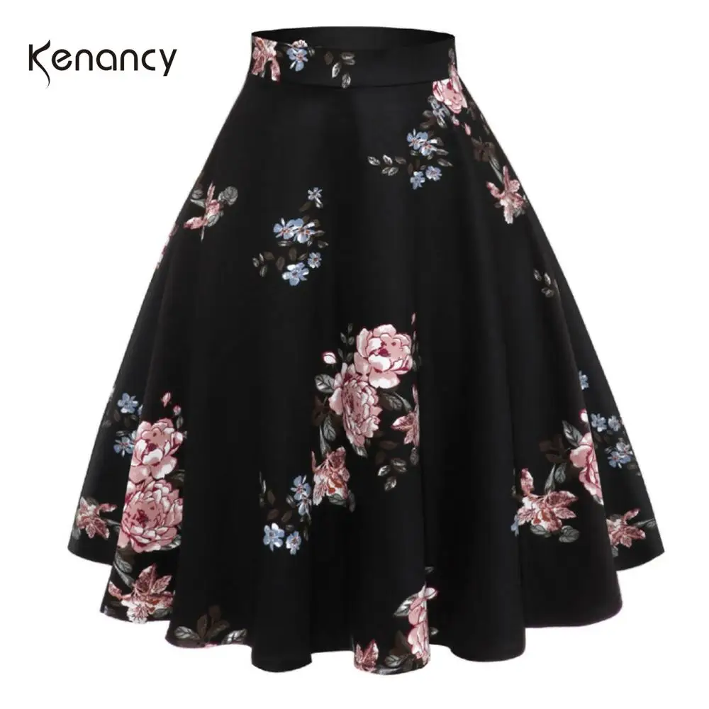 Женская винтажная юбка hepbern с цветочным принтом длиной до колена из хлопка