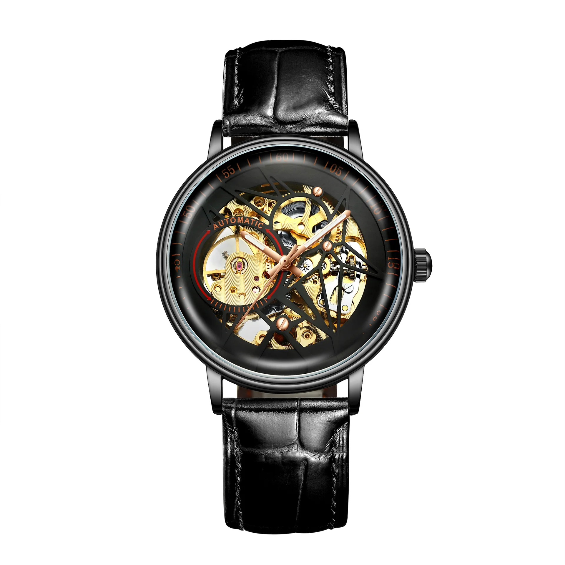 BIDEN Топ бренд для мужчин новая мода автоматические механические часы со скелетом Tourbillon водонепроницаемые спортивные мужские наручные часы Relogio - Цвет: black-black