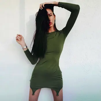 

Autumn Women Long Sleeve Solid Color Bodycon Dress Sexy Ladies Club Party Evening Casual Mini Dress 2019