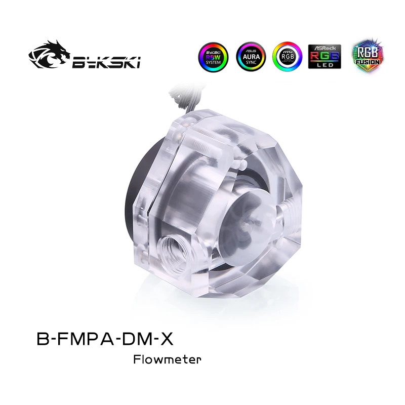 Bykski Acrylic Diamond Shape Water Flow Meters, G1/4 5v 3pin Rgb