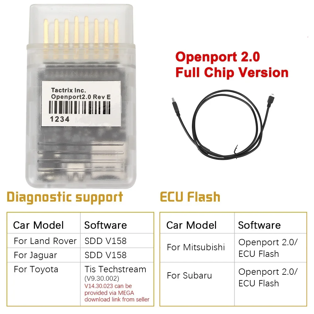 

ECU FLASH OBD2 OBDII Connector Car Diagnostic Tool Tactrix Openport 2.0 Auto Scanner ECU Chip Tuning Tool