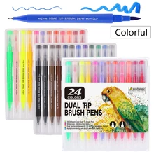24 цвета, рисунок граффити, живопись, двойная головка, два кончика, кисть, маркер, набор, акварельные цветные ручки, школьные канцелярские принадлежности