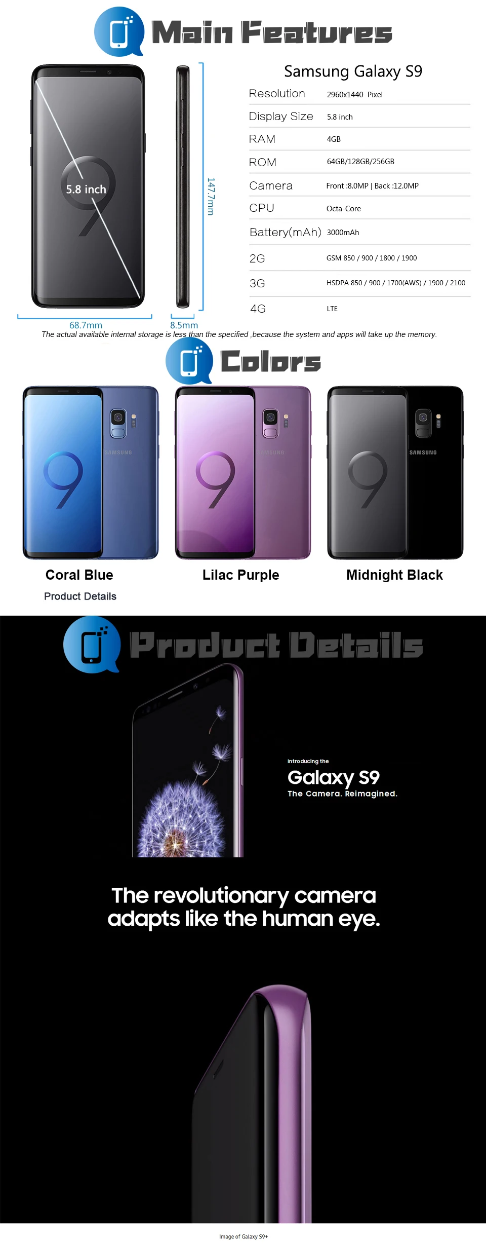 Samsung Galaxy S9 G960U G960F 3000mAhOriginal LTE Android мобильный телефон Восьмиядерный 5," 12 МП 4 Гб ram 64 ГБ rom NFC Snapdragon 845